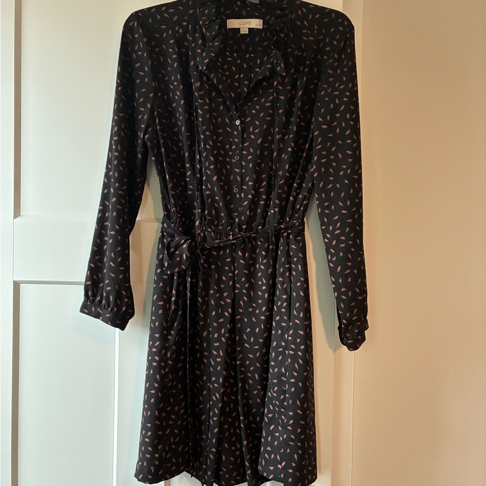 LOFT Long Sleeve Dress with Black and Pink Design